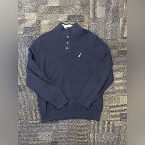 Nautica Henley Style Cotton Navy Sweater. Size: L